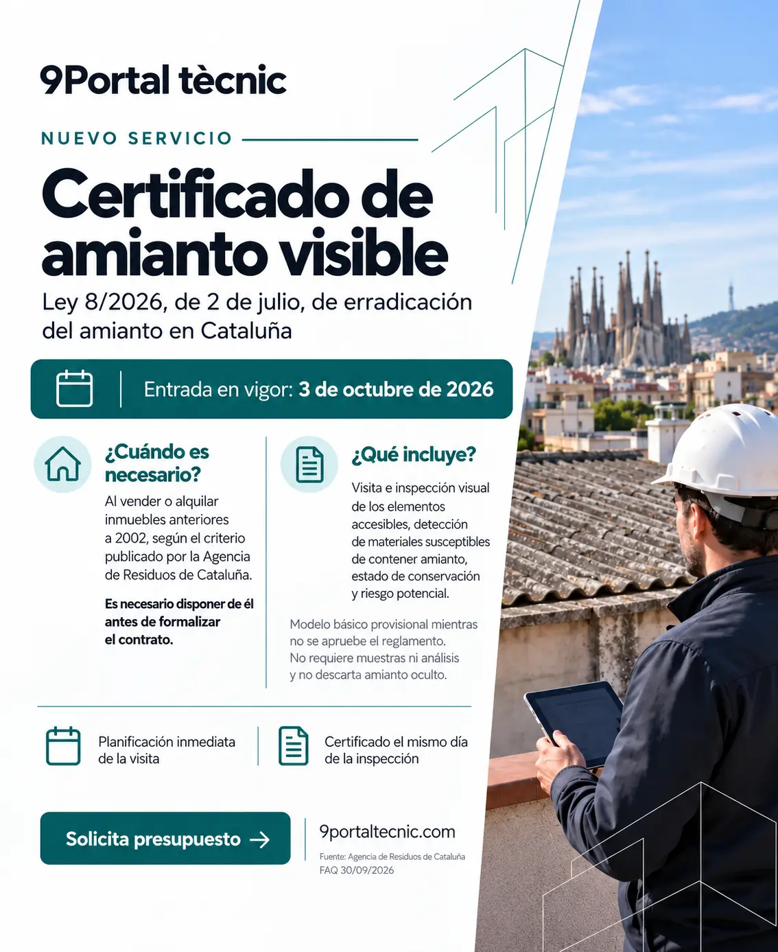 Servicio de certificado de amianto visible de 9Portal tècnic en Cataluña